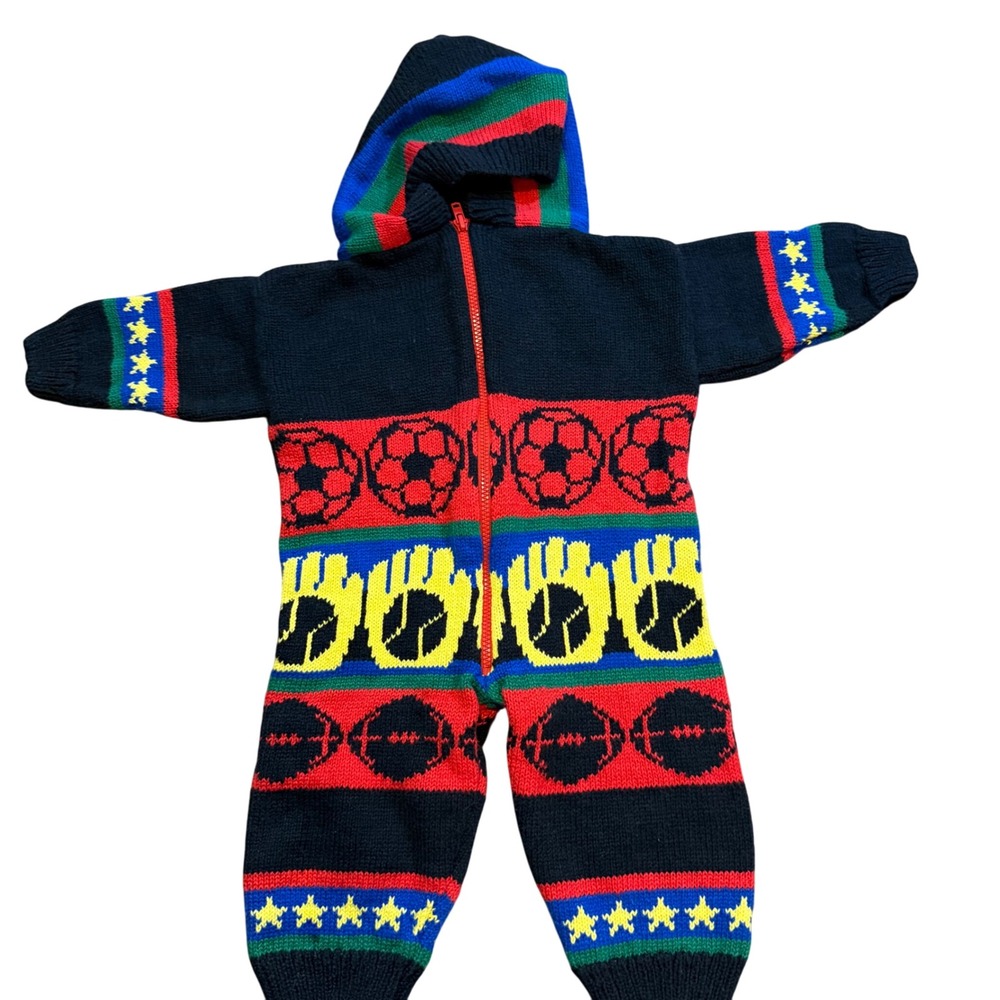 Vtg The Maine Mad Hatter HandKnit Baby Jumpsuit Star Sport Motif Made in ME USA